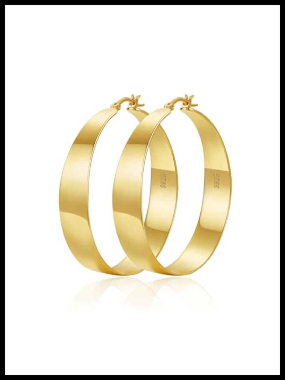10mm Wide 14K Gold Plated Hoop Earrings S925 Sterling Silver Hypoallergenic